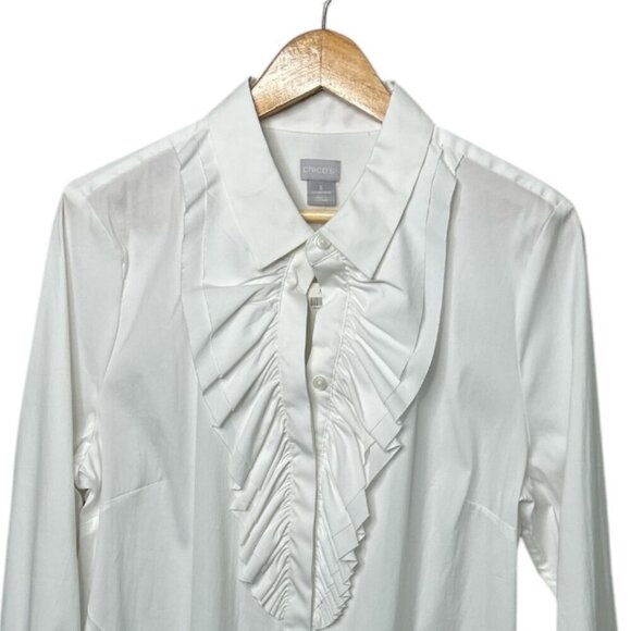 Chico's Ruffle Front Tunic Poplin Button-down | Sz 3= 16/18 Alabaster | NWTs - Picture 4 of 8